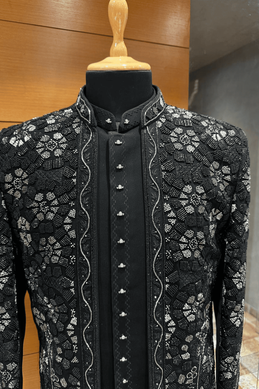 Royal hand Black Beaded Indo-Western for Men INDO-892
