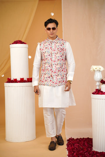 Classic White Printed Coti - Kurta set