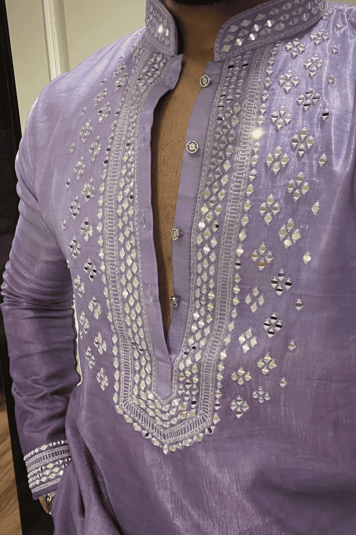 Silk Mirror Kurta Pyjama For Men (Luxury Korean Pants) F2-1037