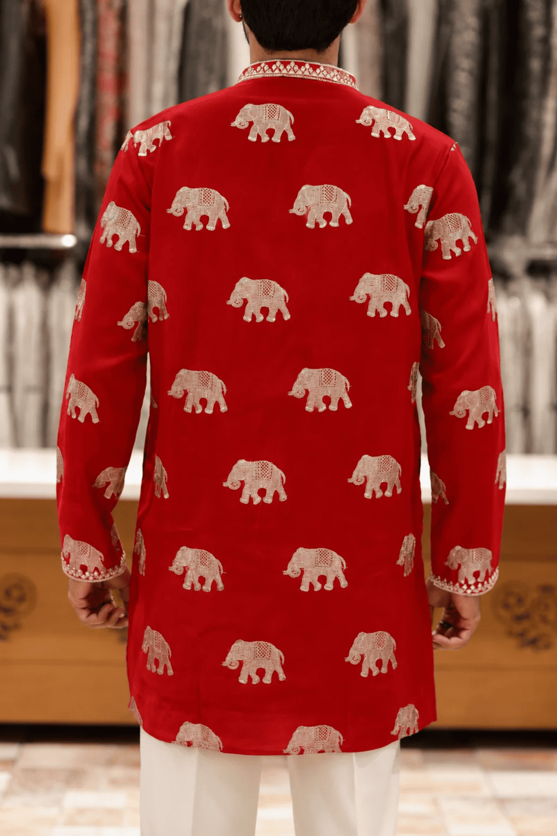 Red Kurta with Elephant Embroidery & Korean Baggy Pants