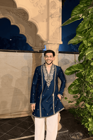 Midnight Navy Royal Embroidered Kurta with Payjama (Luxury Korean Pant )