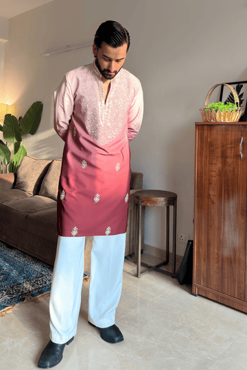 Blush Pink Ombre Kurta Pyjama For Men (Luxury Korean Pants)