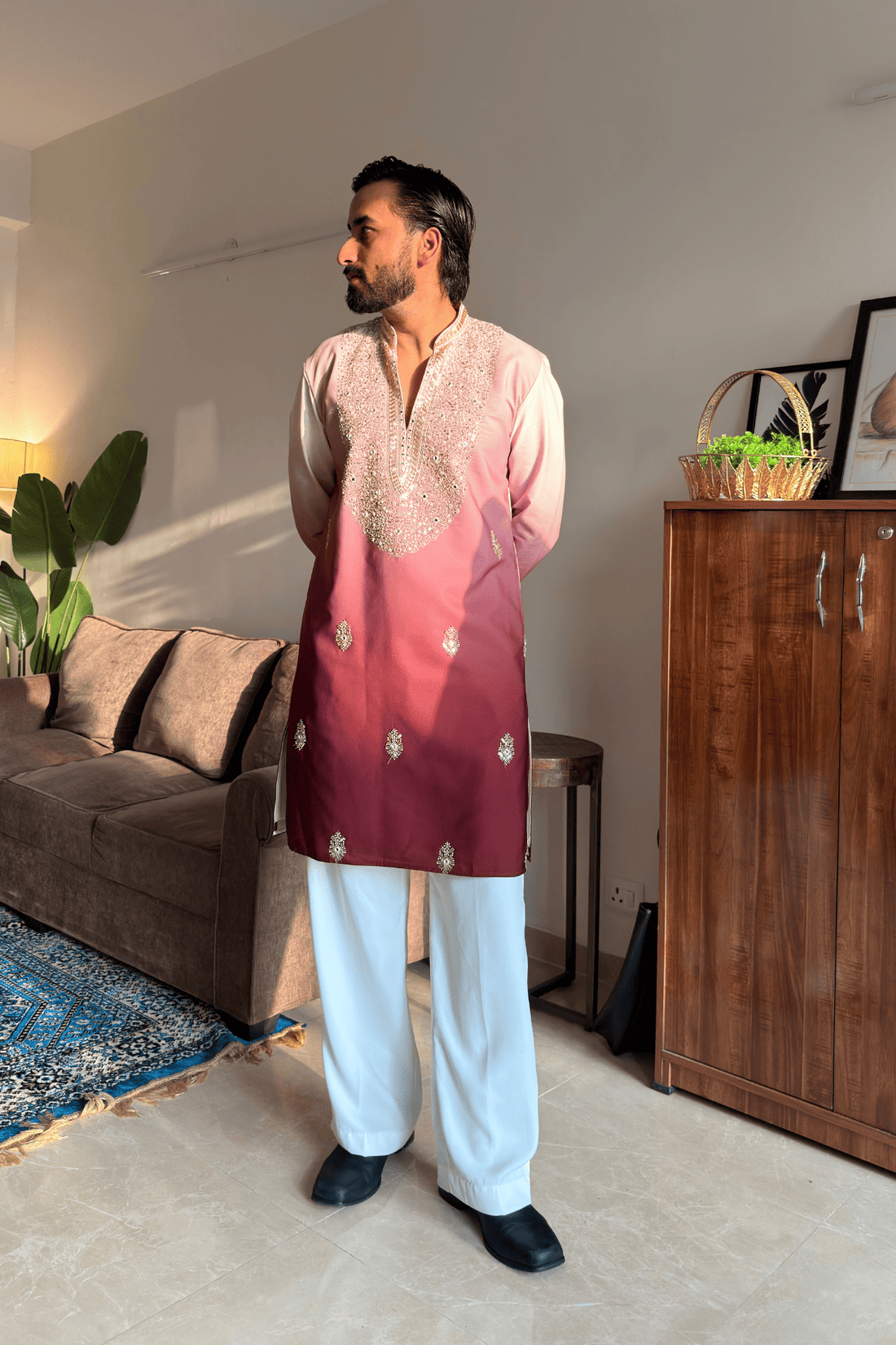 Blush Pink Ombre Kurta Pyjama For Men (Luxury Korean Pants)