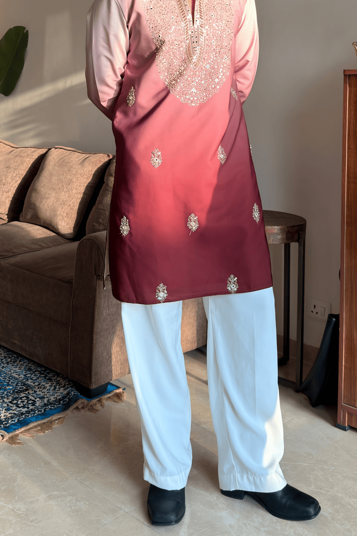 Blush Pink Ombre Kurta Pyjama For Men (Luxury Korean Pants)
