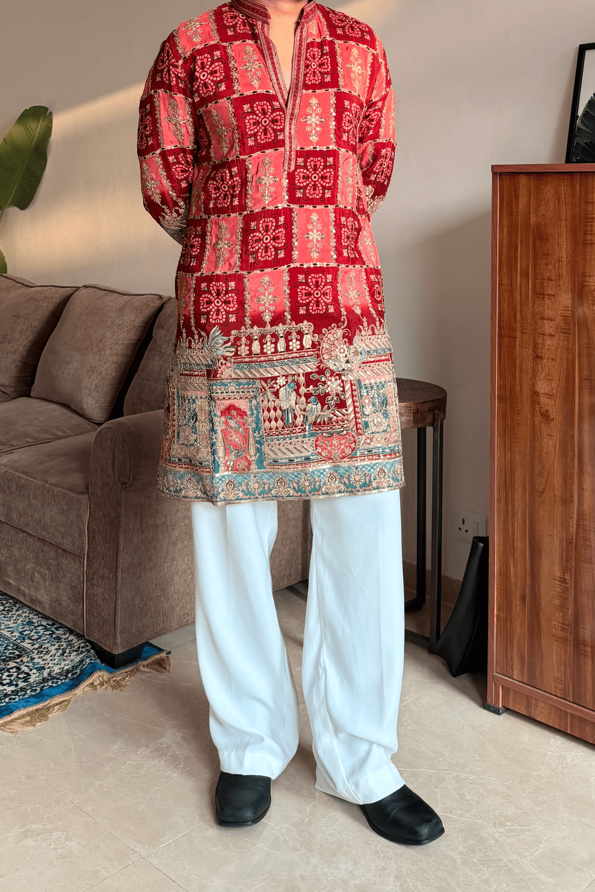Rose Pink Embroidered Kurta Pyjama For Men (Luxury Korean Pants)