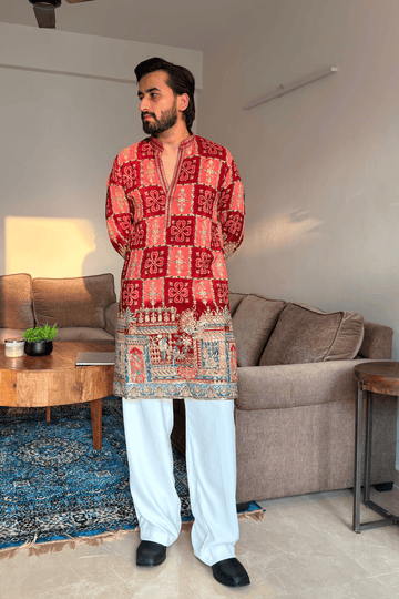 Rose Pink Embroidered Kurta Pyjama For Men (Luxury Korean Pants)