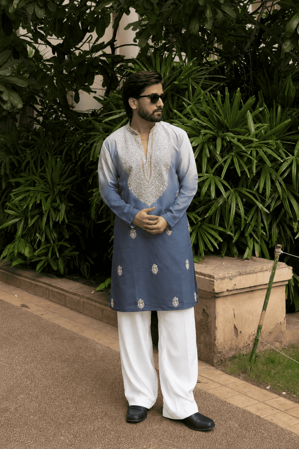 Powder Blue Ombre Kurta Pyjama For Men (Luxury Korean Pants)