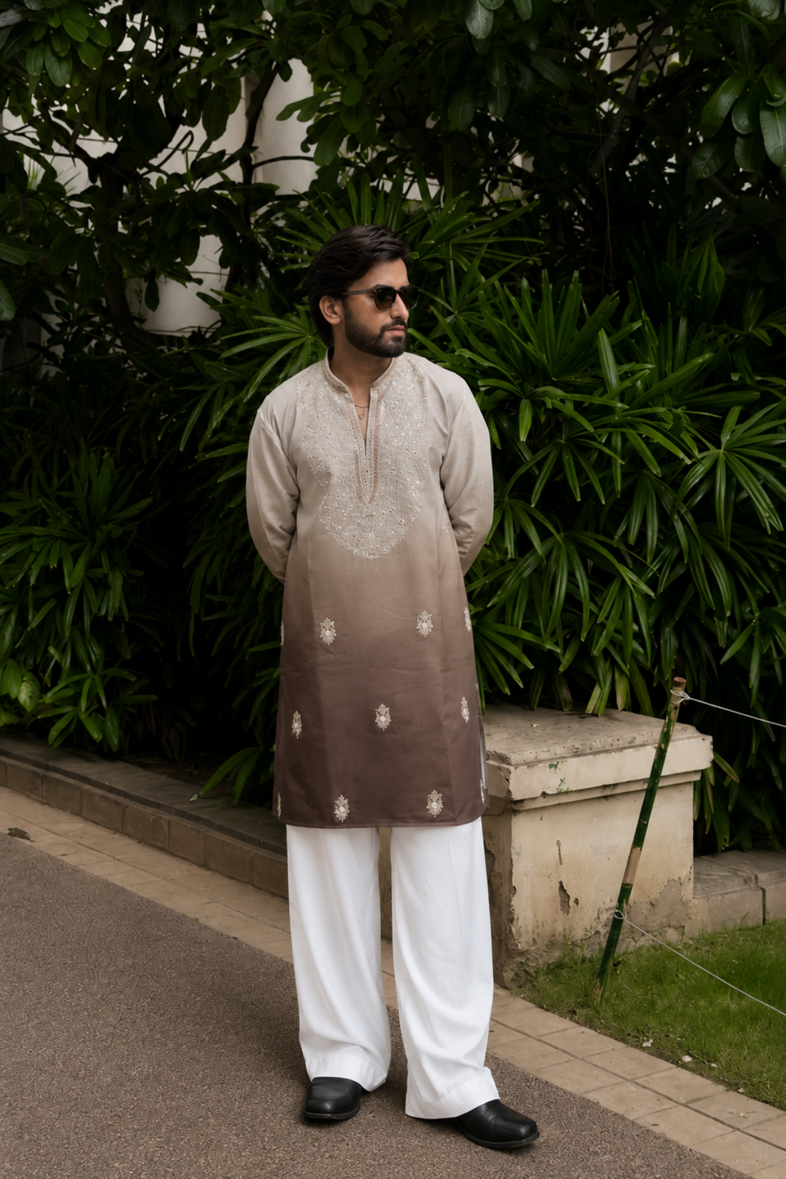 Dusty Olive Ombre Kurta Pyjama For Men (Luxury Korean Pants)
