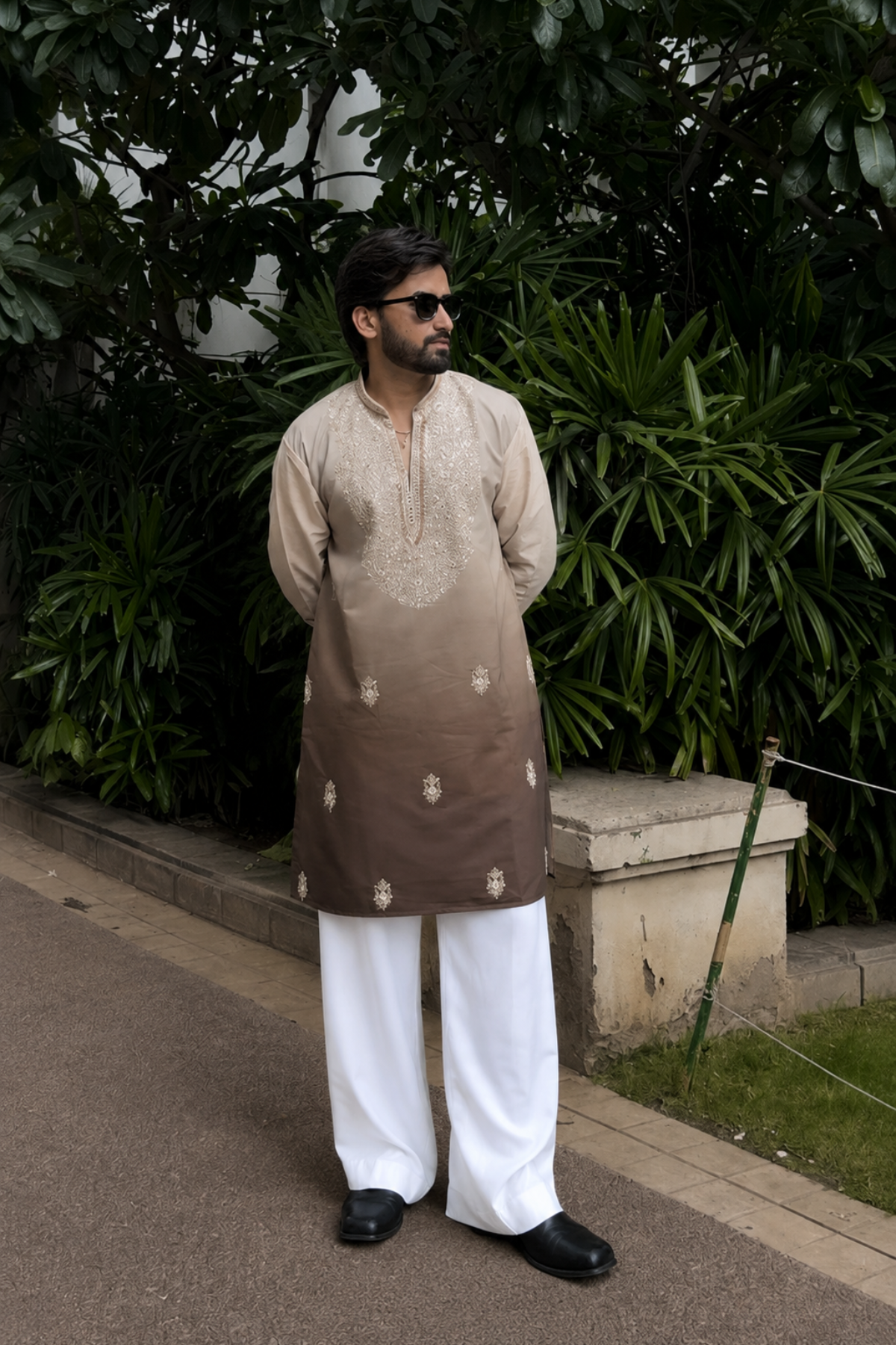Dusty Olive Ombre Kurta Pyjama For Men (Luxury Korean Pants)