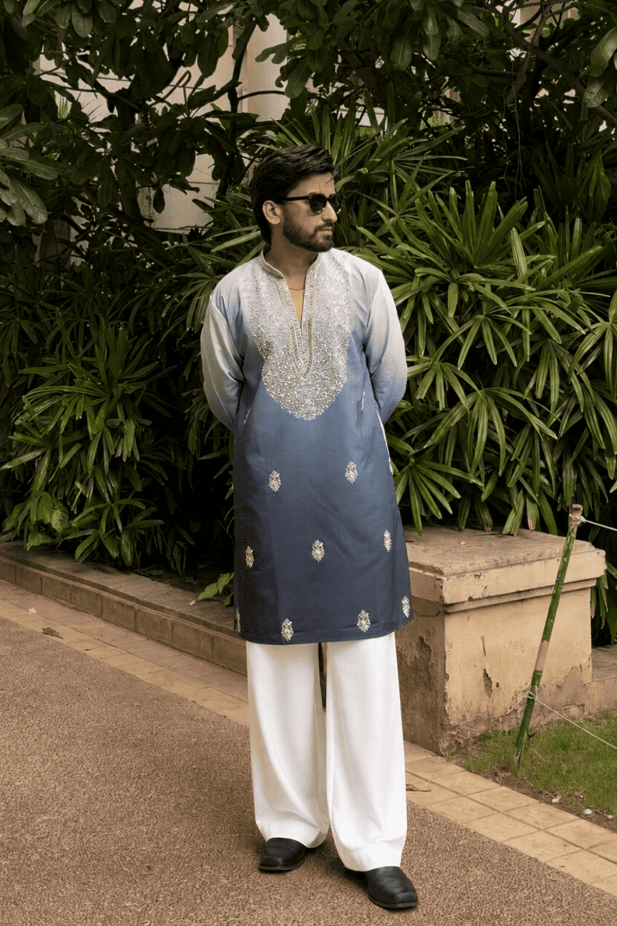 Powder Blue Ombre Kurta Pyjama For Men (Luxury Korean Pants)