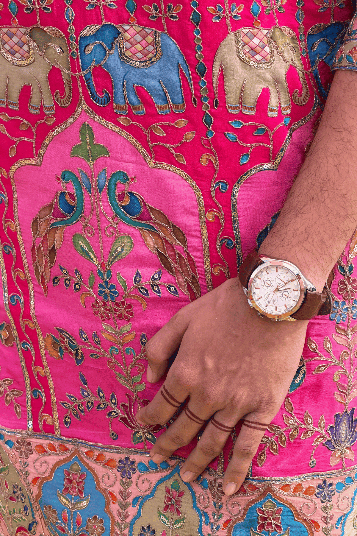 Heritage Motif Embroidered Pink Kurta For Men