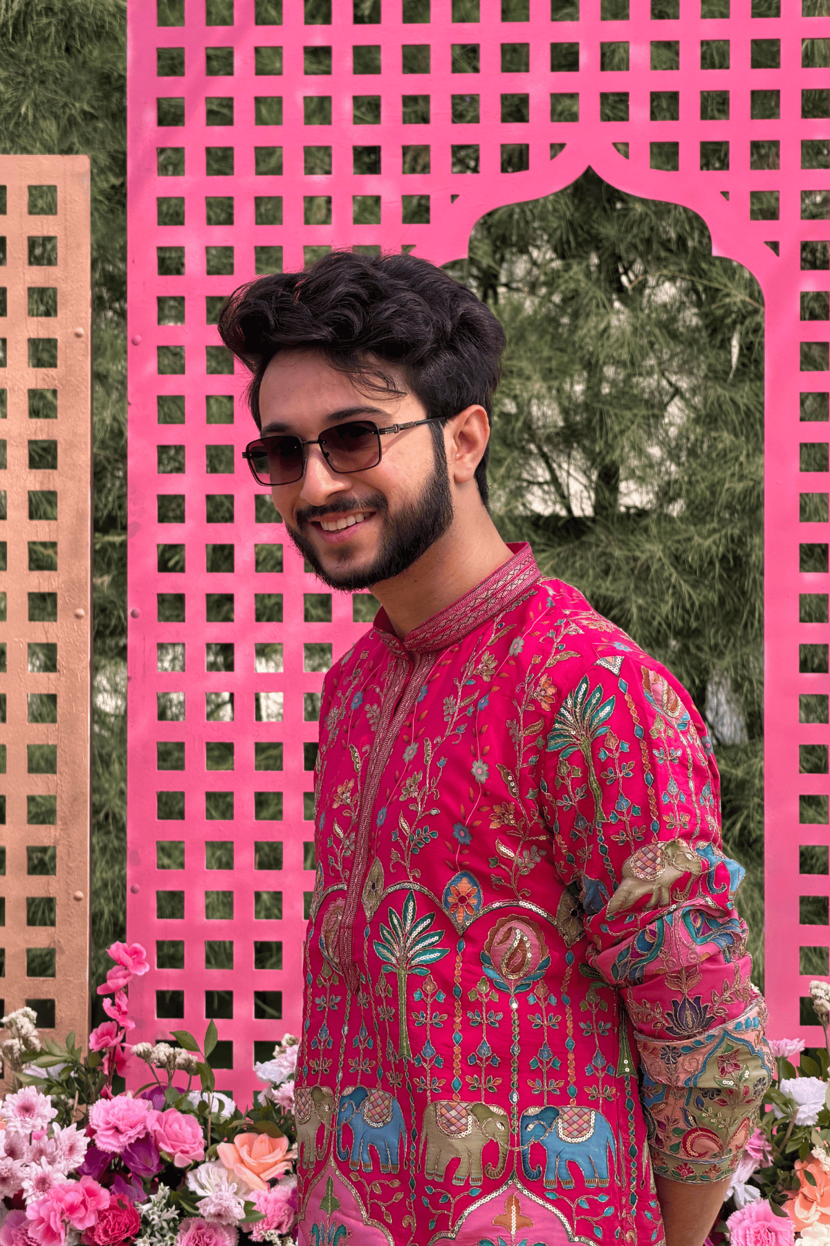 Heritage Motif Embroidered Pink Kurta For Men