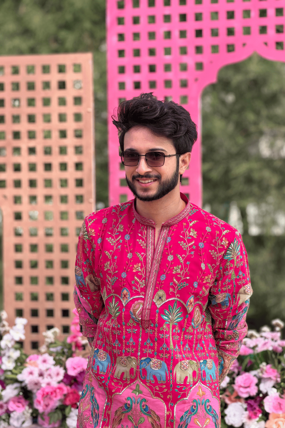 Heritage Motif Embroidered Pink Kurta For Men