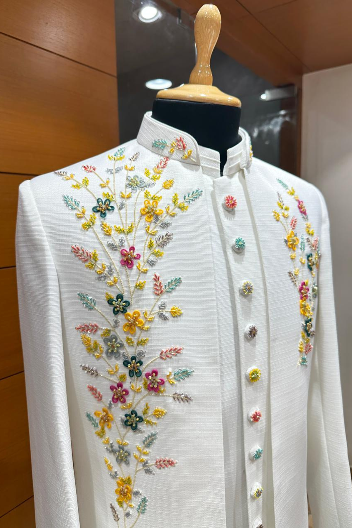 white Pastel Floral Couture indowestern for Men