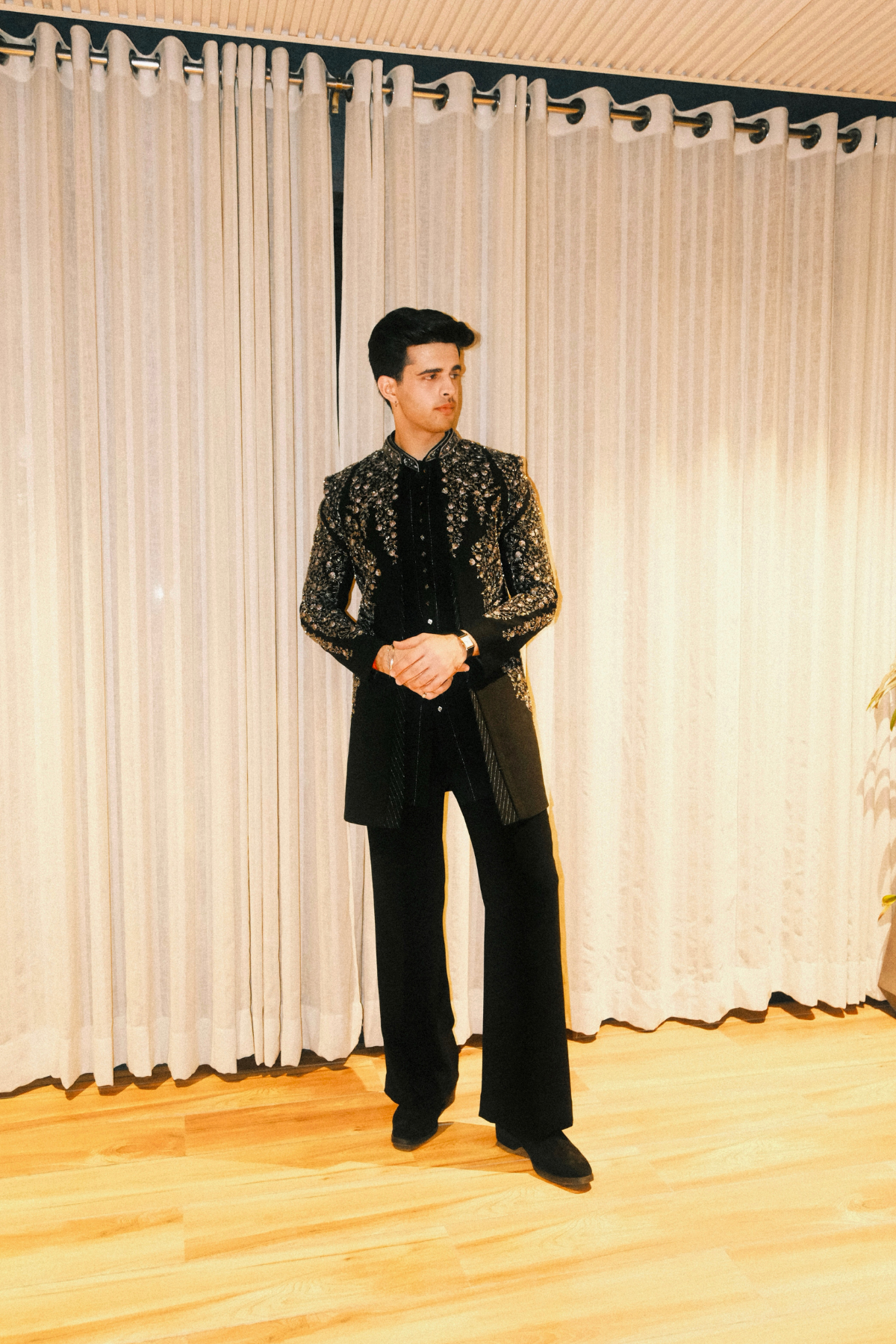 The Royal Black Silver Hand-Embellished Indowestern