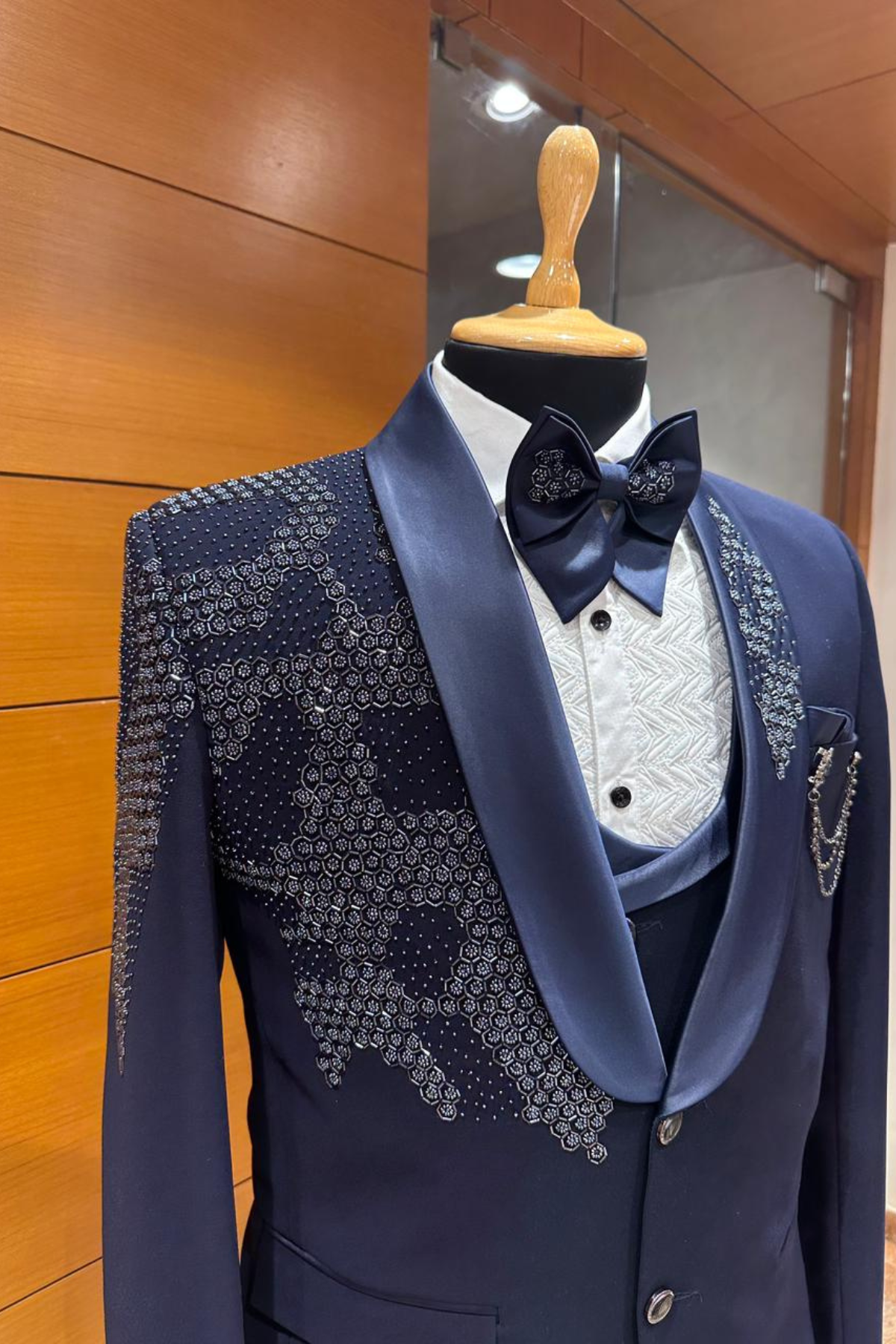 Regal Navy Hand-Detailed Shawl Lapel Suit | Pre-Book Now