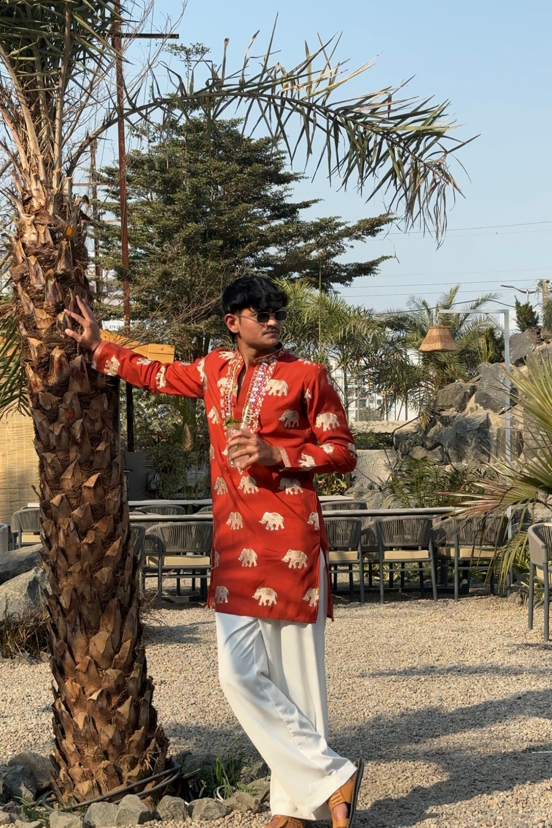 Rust Orange Elephant Embroidered Mirror Work Kurta (Luxury Korean Pants)