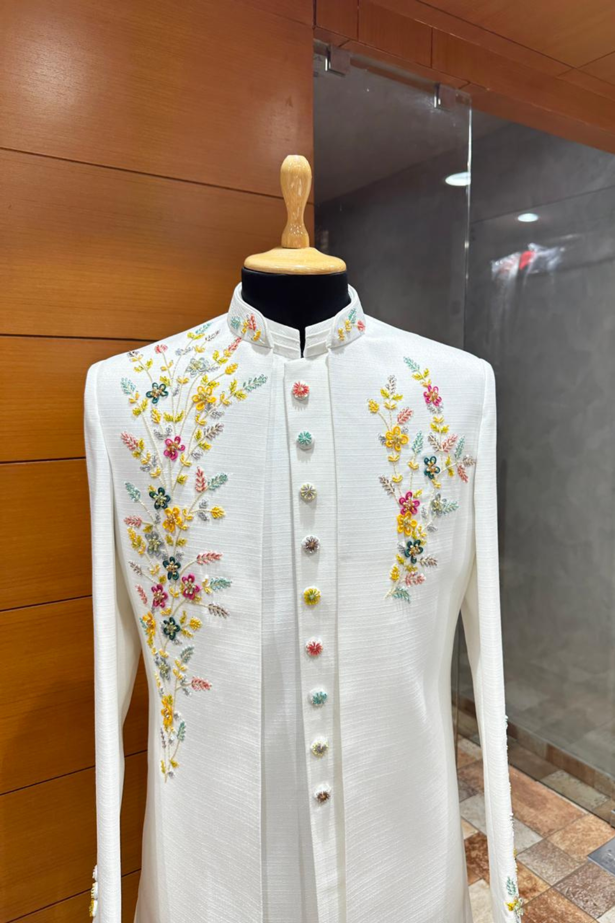 white Pastel Floral Couture indowestern for Men