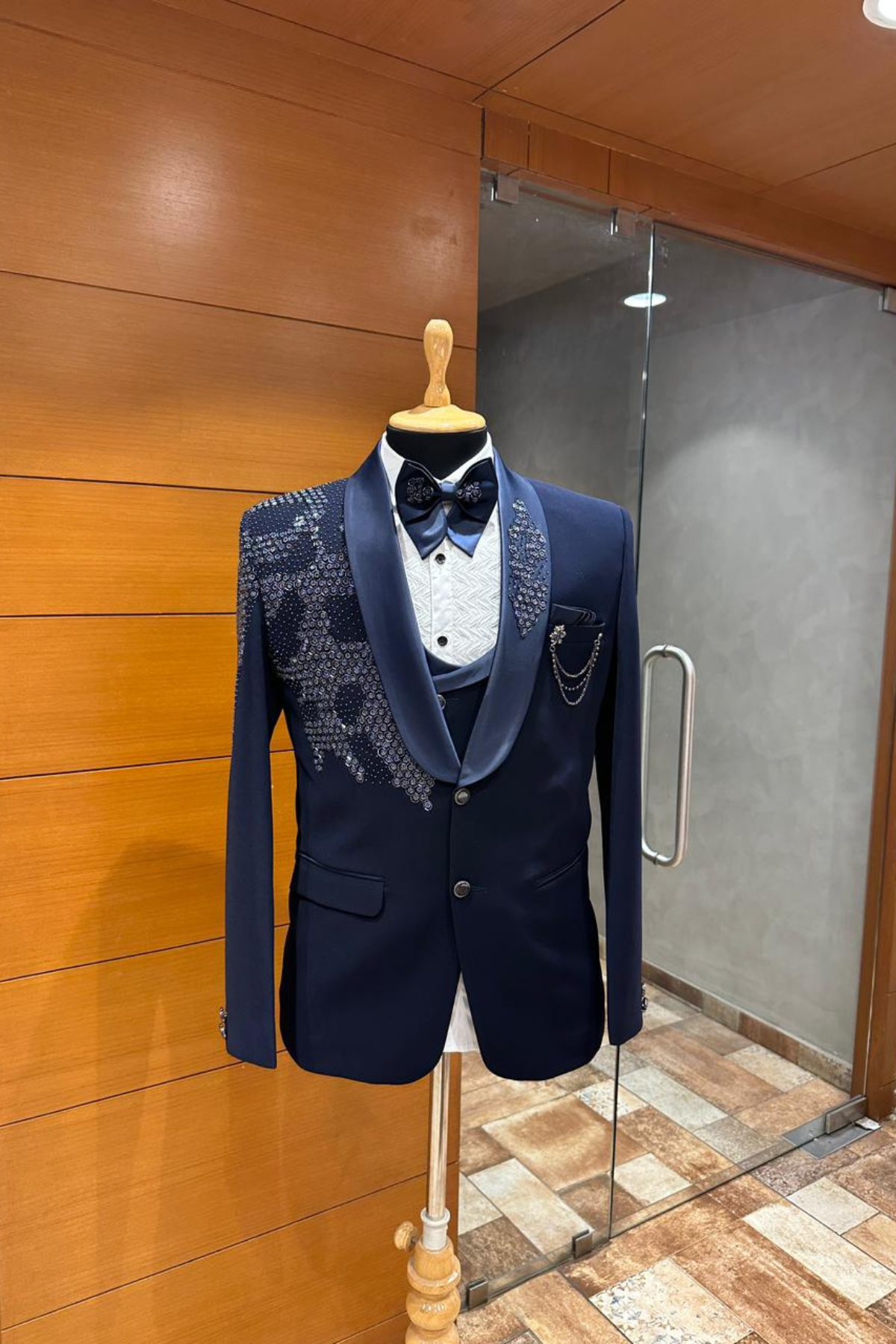 Regal Navy Hand-Detailed Shawl Lapel Suit | Pre-Book Now