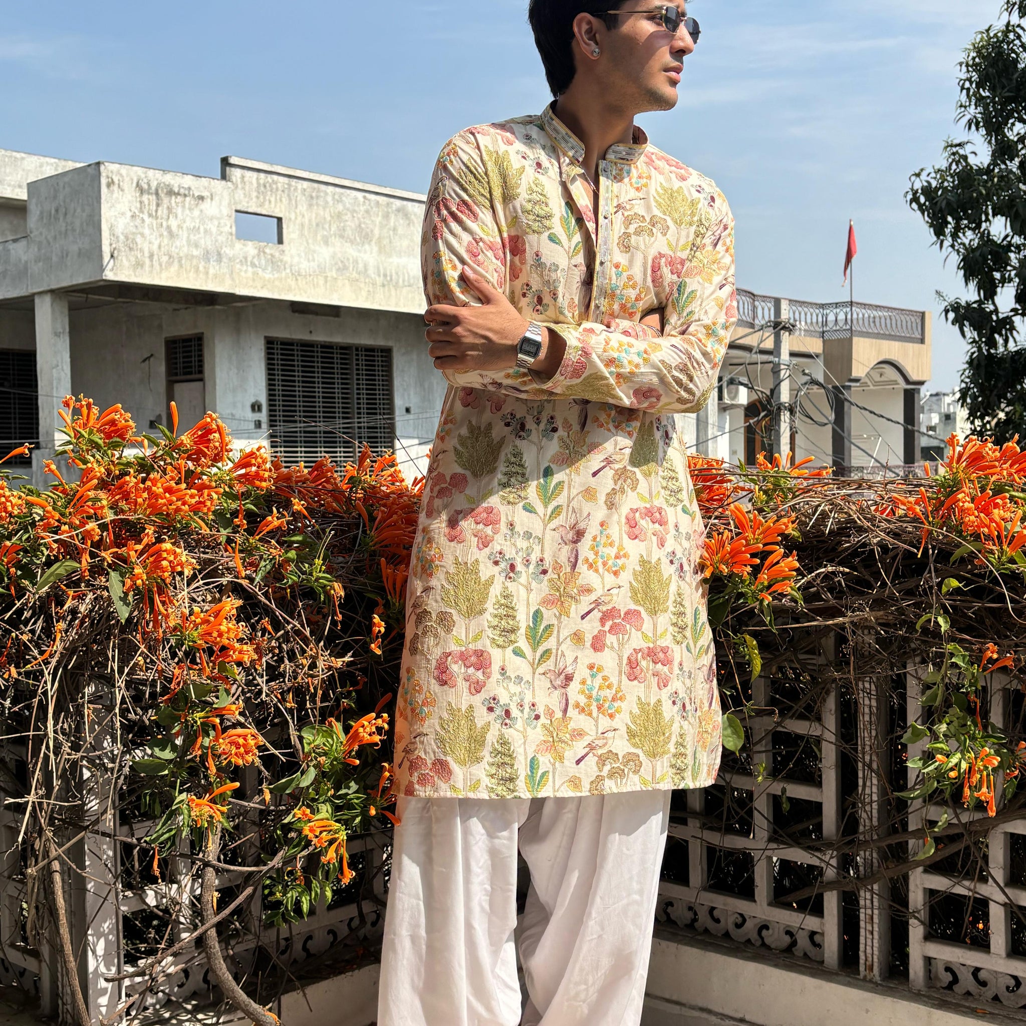 Multi-coloured Floral Embroidered Kurta-Patiyala Set