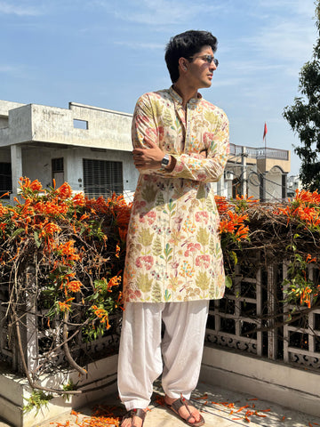 Multi-coloured Floral Embroidered Kurta-Patiyala Set