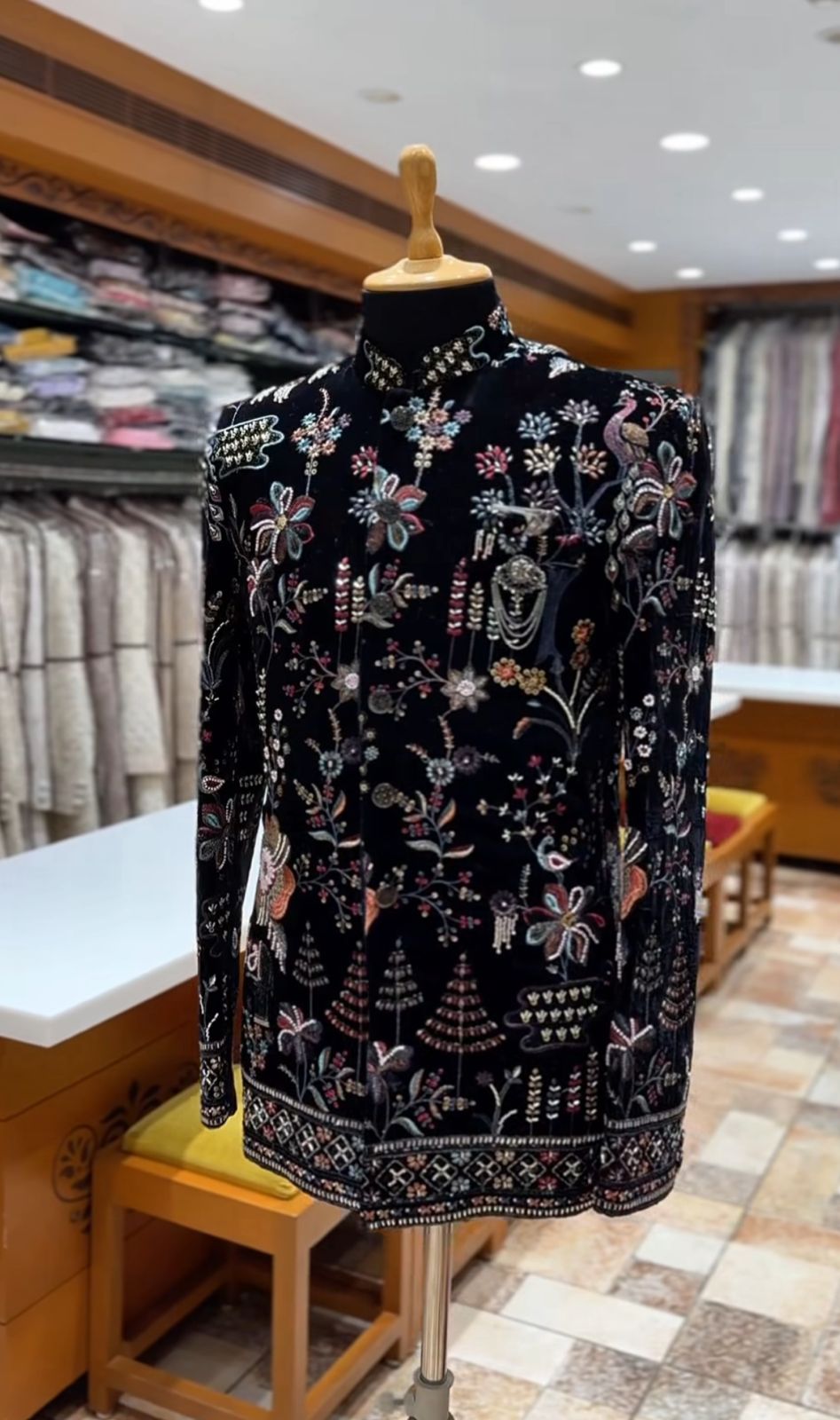 Black Velvet Jodhpuri Jacket with Multicolor Embroidery