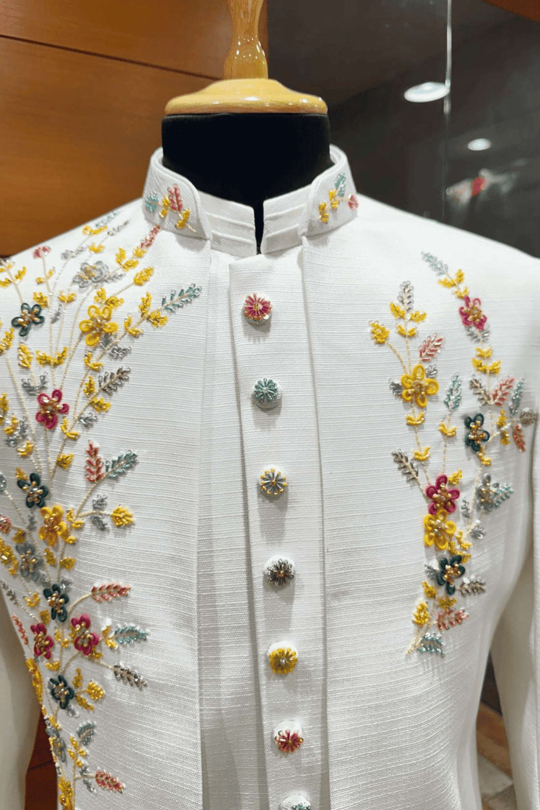 White Pastel Floral Couture Indowestern For Men INDO-563