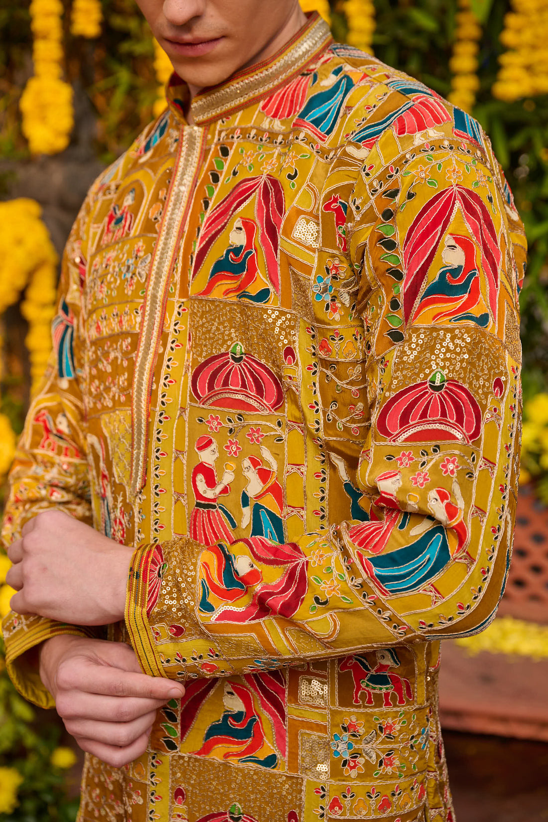 Yellow Carnival Kurta: Yellow with Bright Color Embroidery