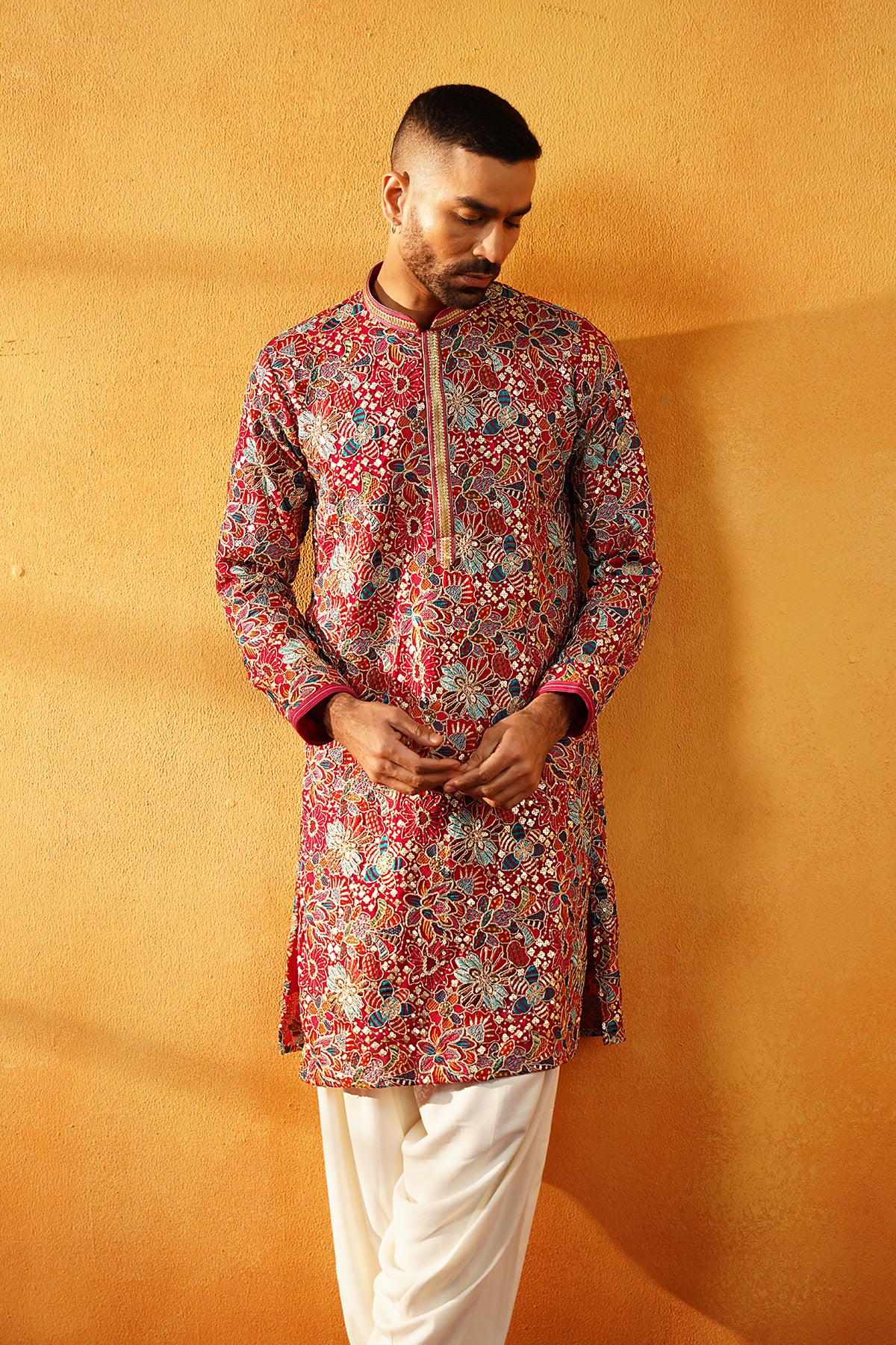 Pink Paradise Kurta: Multi-Color Floral Embroidered kurta set