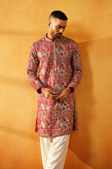 Pink Paradise Kurta: Multi-Color Floral Embroidered kurta set