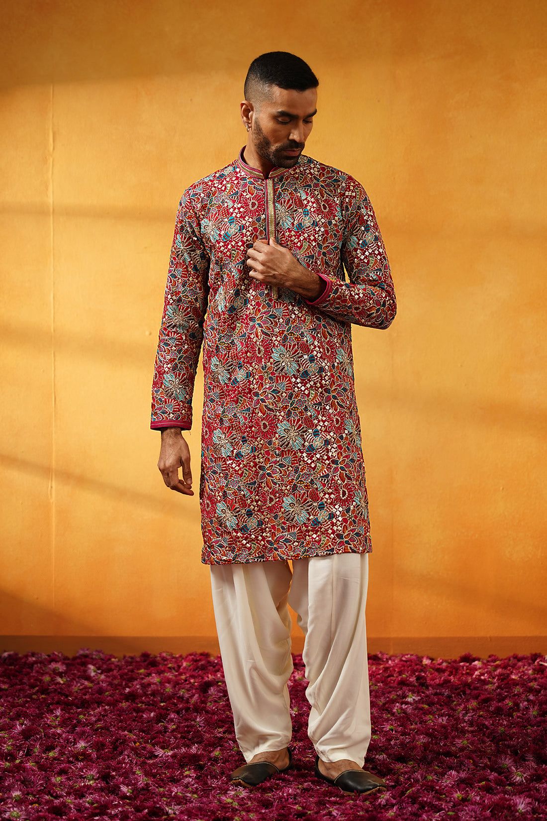 Pink Paradise Kurta: Multi-Color Floral Embroidered kurta set