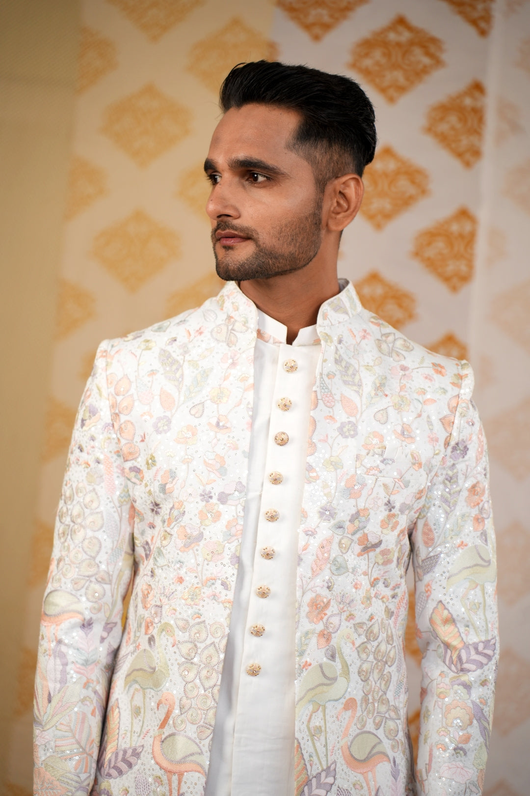 "Festive Fusion White Indo-Western with Colourful Embroidery & Sequin Embellishments"