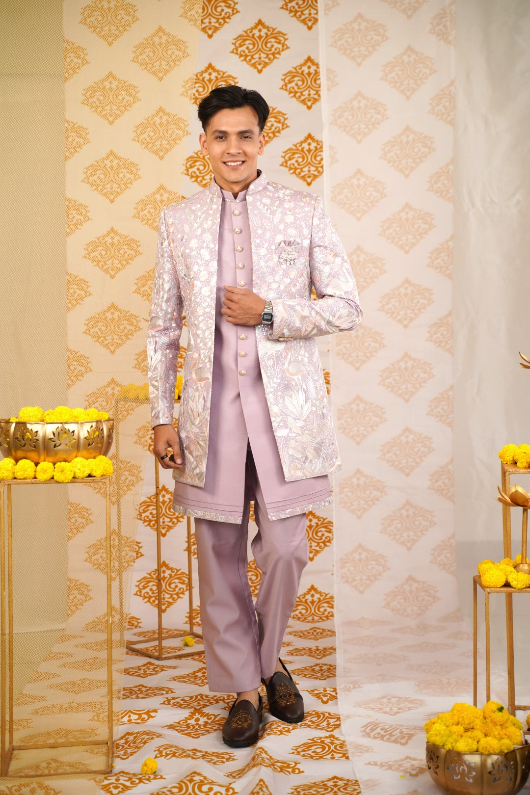 Lilac Sequins Indowestern with Intricate Multi Color Thread Details