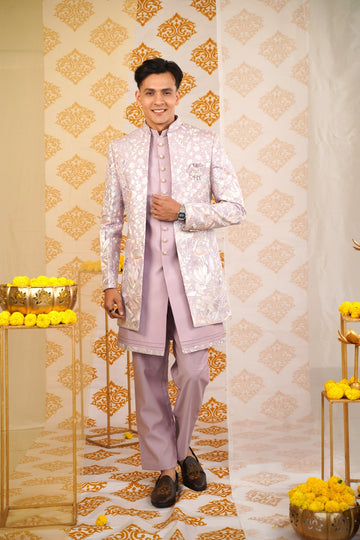 Lilac Sequins Indowestern with Intricate Multi Color Thread Details