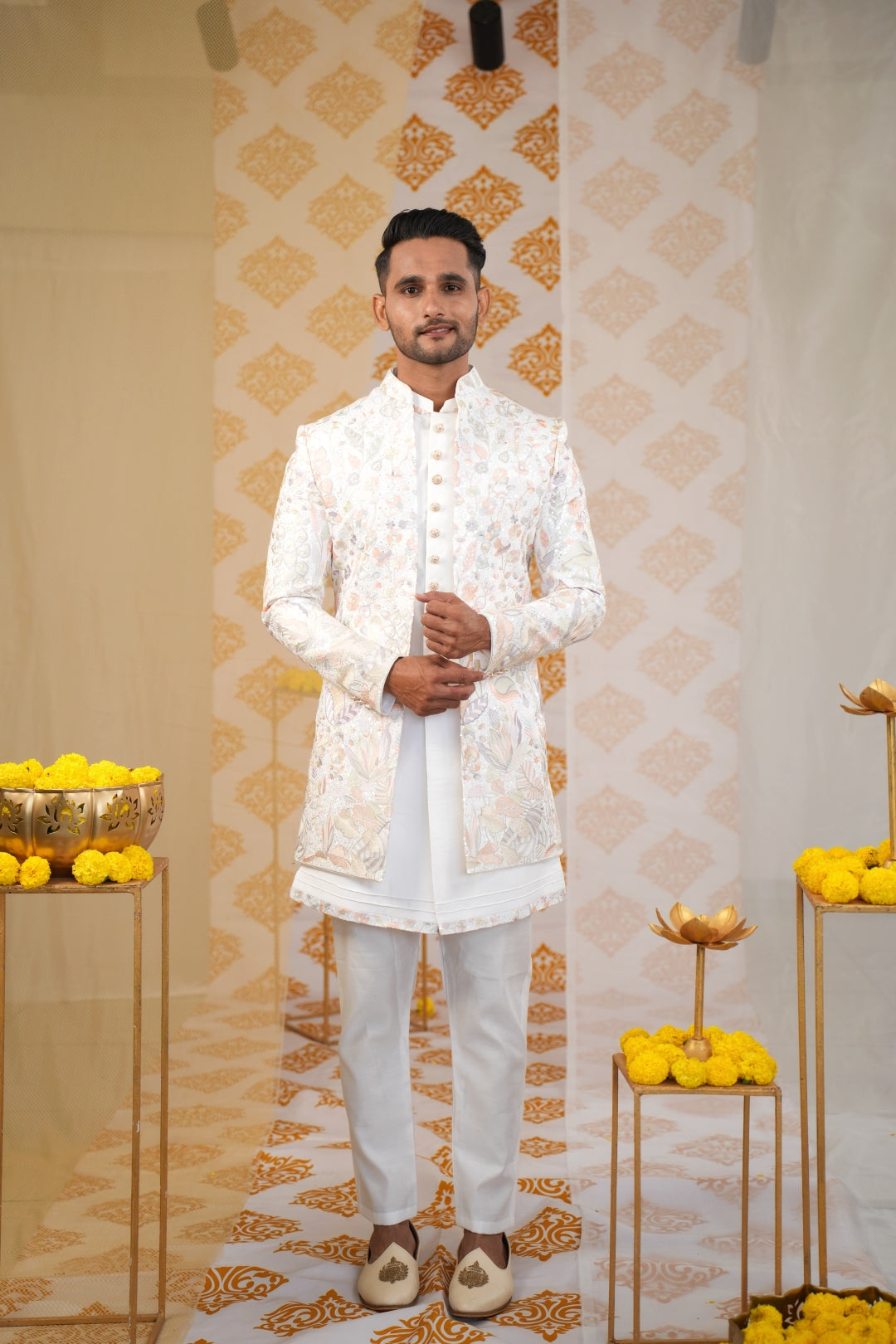 "Festive Fusion White Indo-Western with Colourful Embroidery & Sequin Embellishments"