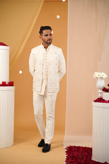 "Royal charm: Cream Jodhpuri Featuring Sequin & Thread Work Details"