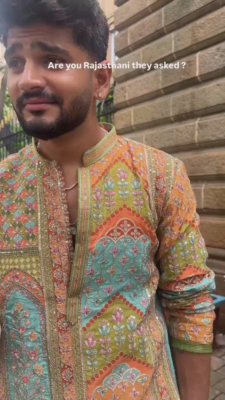 Royal Rajasthani Multicolor Kurta Pyjama For Men (Luxury Korean Pants) F2-1035