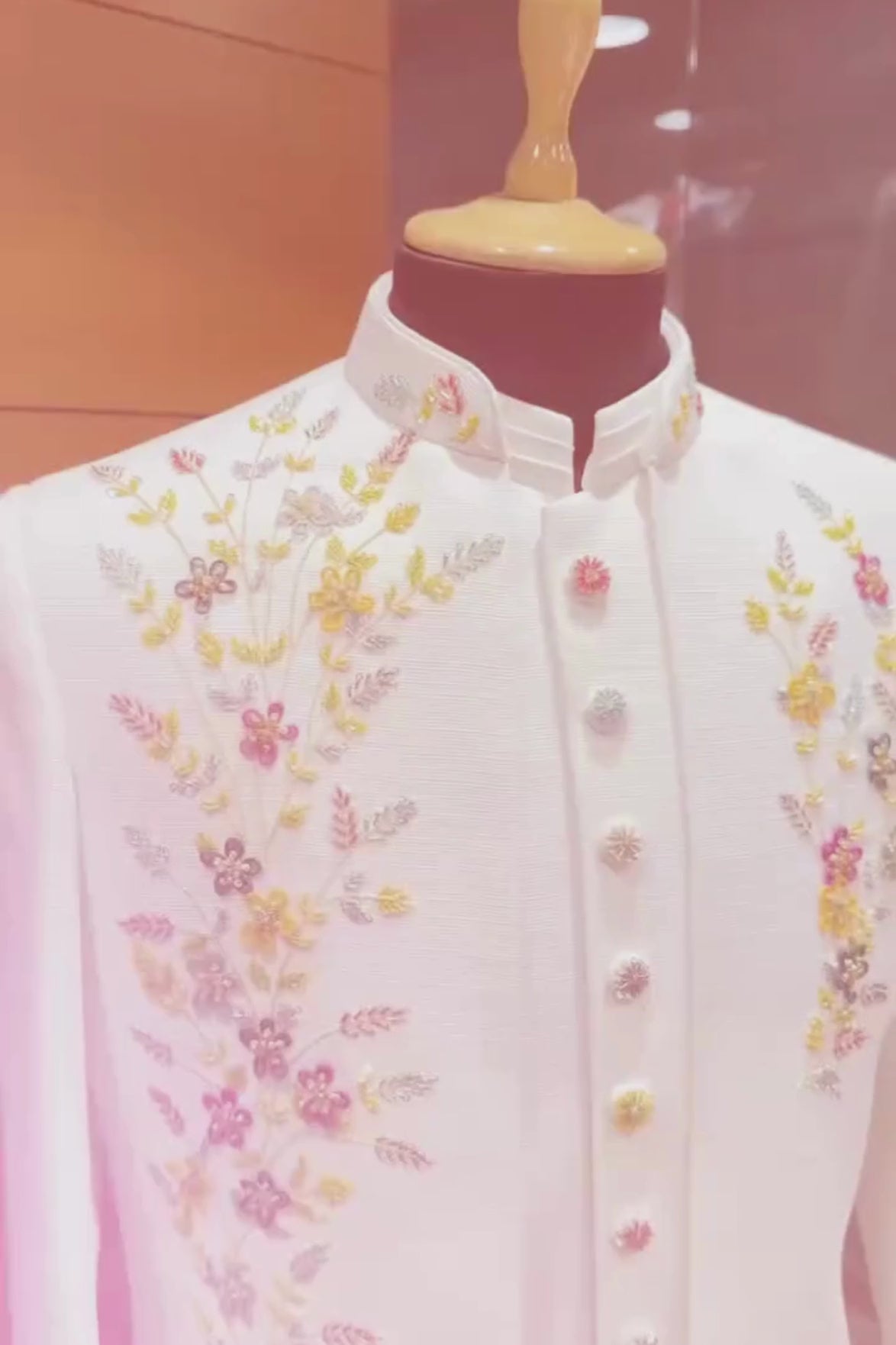 white Pastel Floral Couture indowestern for Men