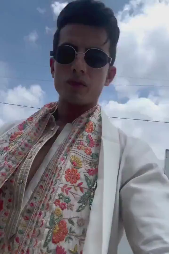 Off White Kurta Pyjama For Men With Dupatta (Luxury Korean Pants) F2-1026