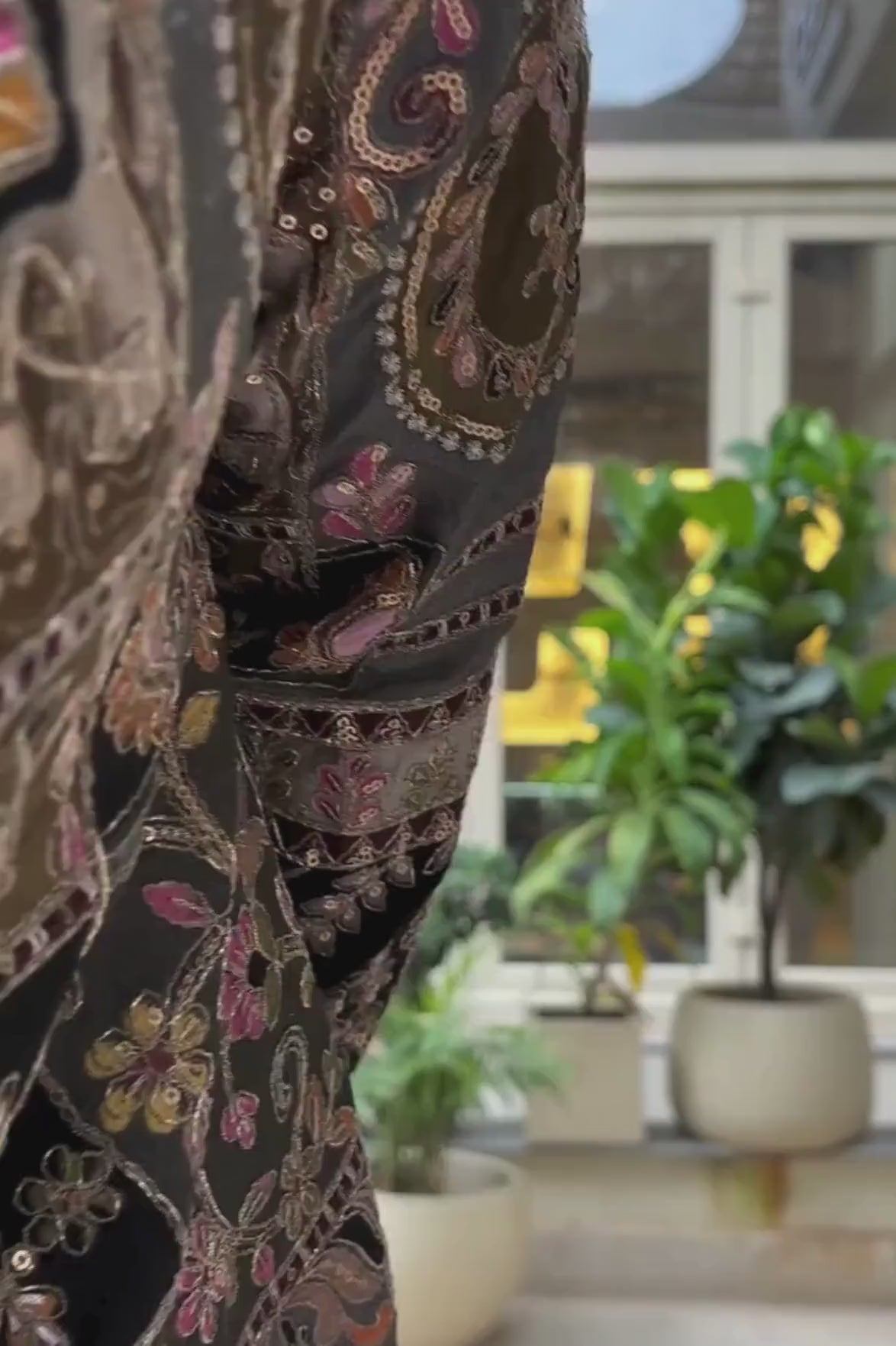 Black & Mehndi Green Embroidered Kurta Pyjama For Men (Luxury Korean Pants) F2-1054