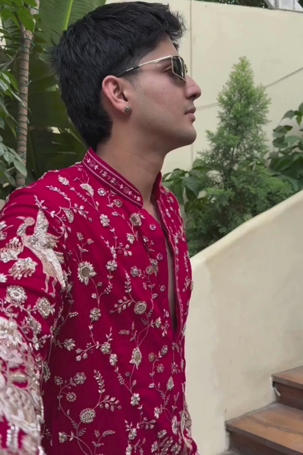 Red Zari Embroidered Kurta Pyjama For Men (Luxury Korean Pants)