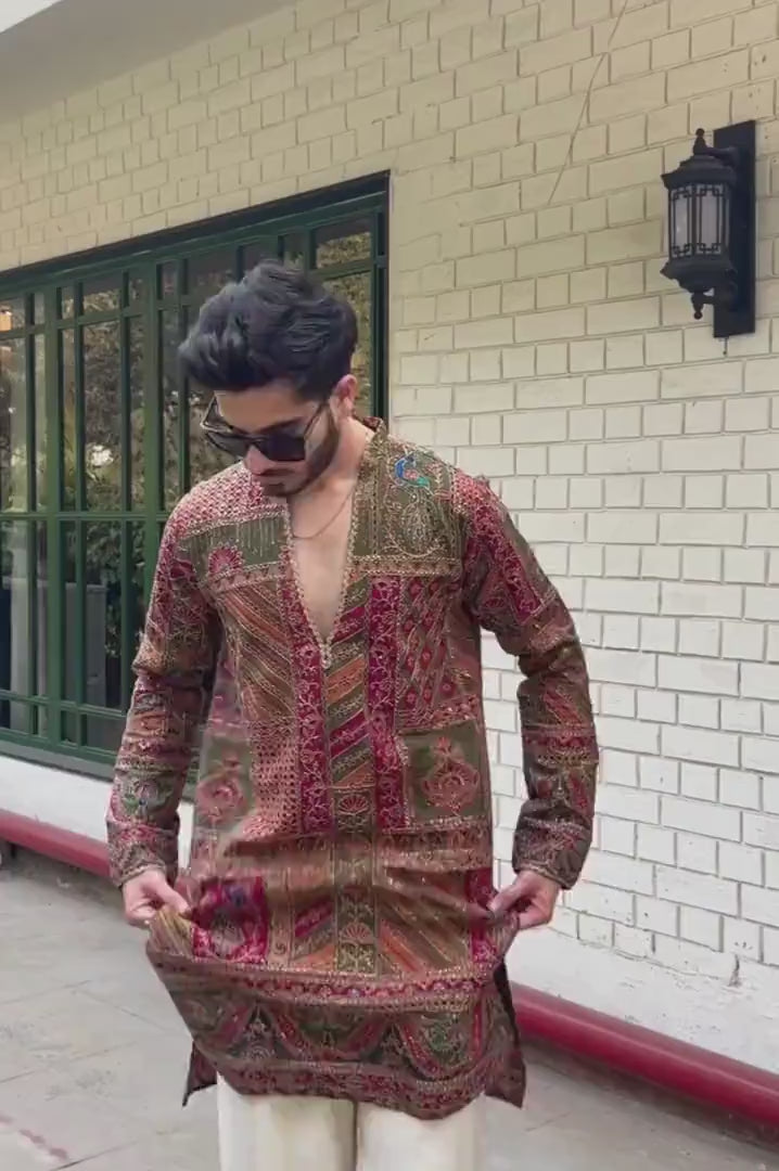 Multi-Color Embroidered Kurta Pyjama For Men (Luxury Korean Pants) F2-1016