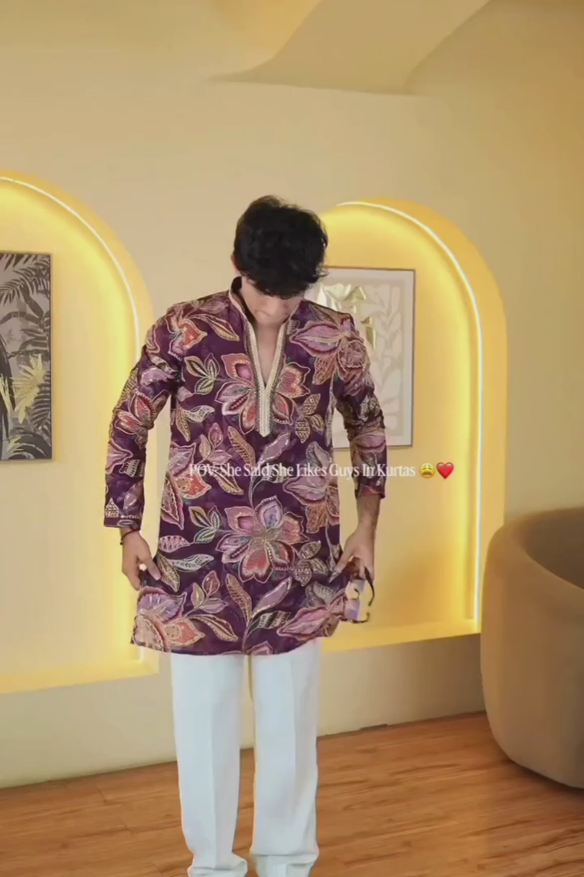 Purple Multicolor Floral Embroidered Designer Kurta Pyjama For Men(Luxury Korean Pants) F2-1108 