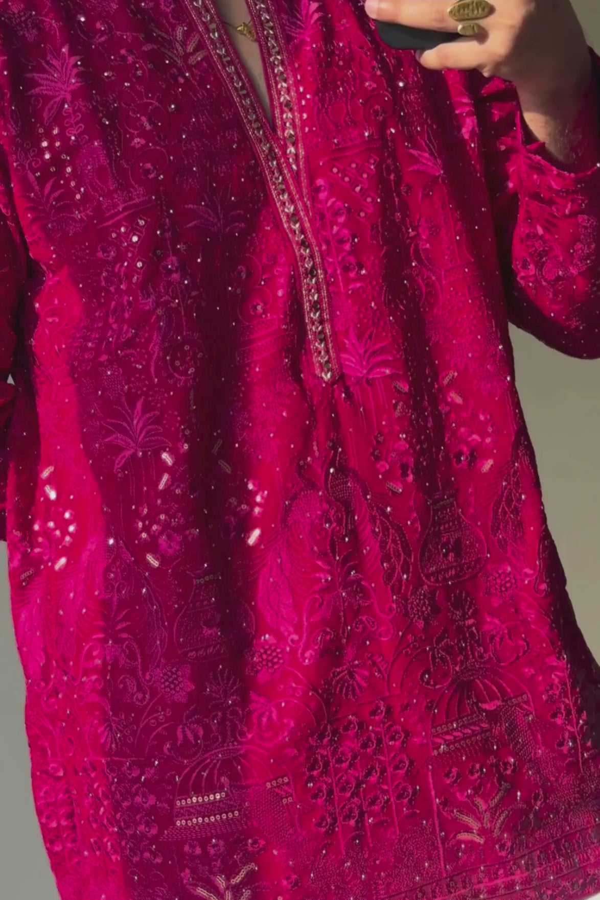 Wine Berry Embroidered Short Kurta For Men (Bootcut Pants)