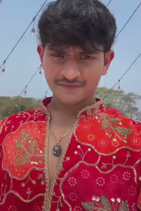 Sunset Red Bandhej Designer Only Kurta For Men (F2-1064)