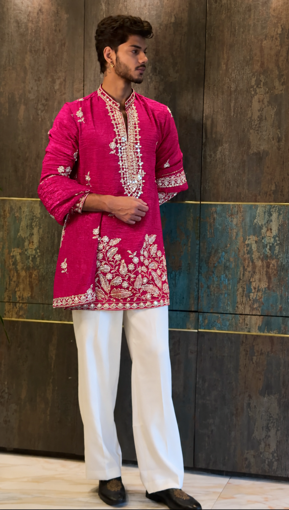 Chocolate Brown Luxury Embroidered Kurta Set For Men With Stole (Luxury Korean Pants)(Prebook)