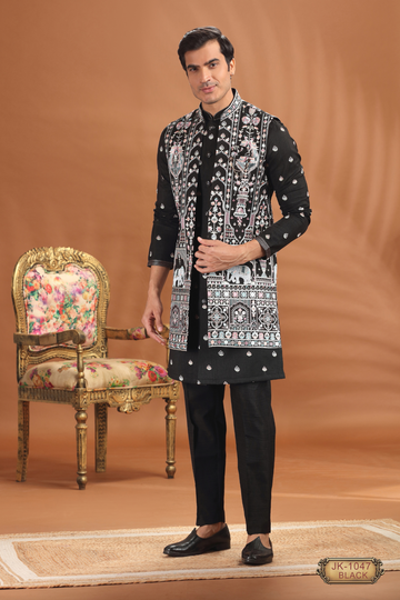 Open Jacket Indo-Western Set – Black & Rama Edition