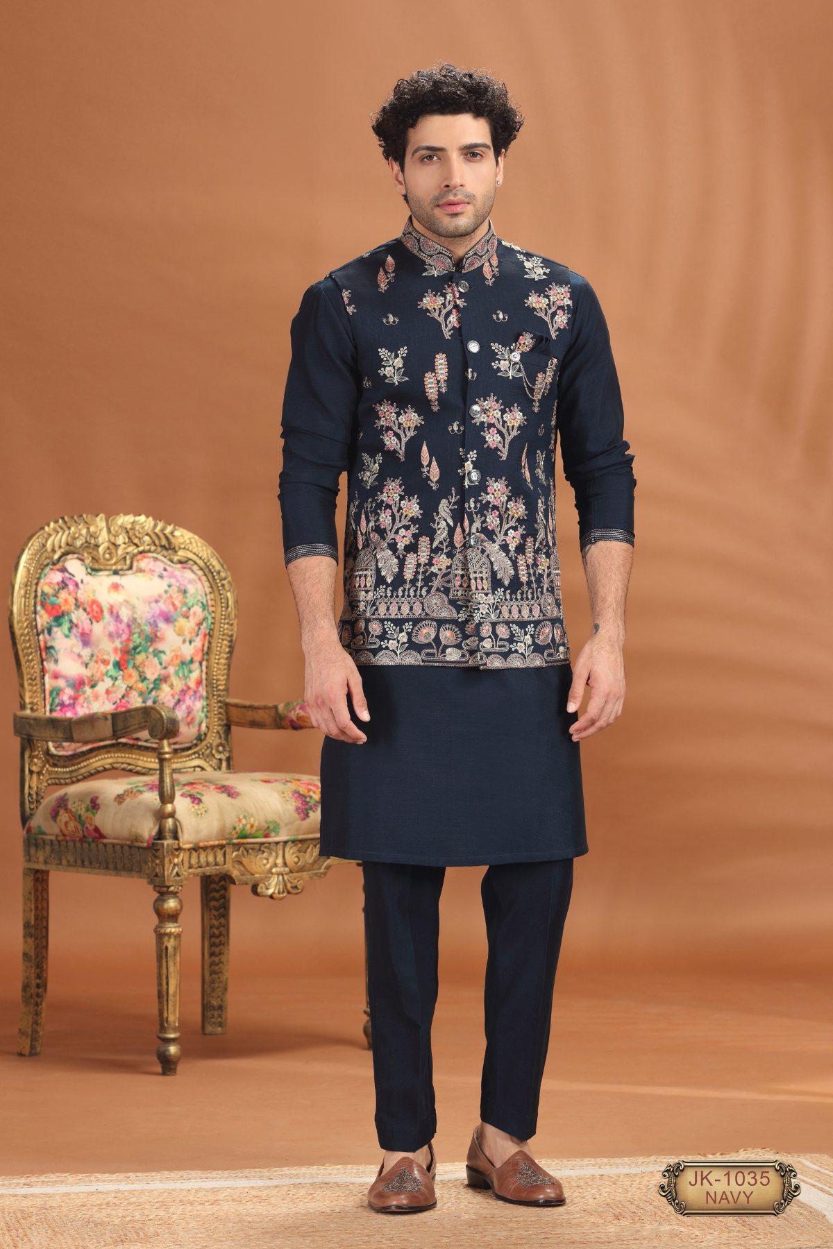 Men’s Coti Kurta Pajama Sets – Navy & Purple | Groom & Party Wear