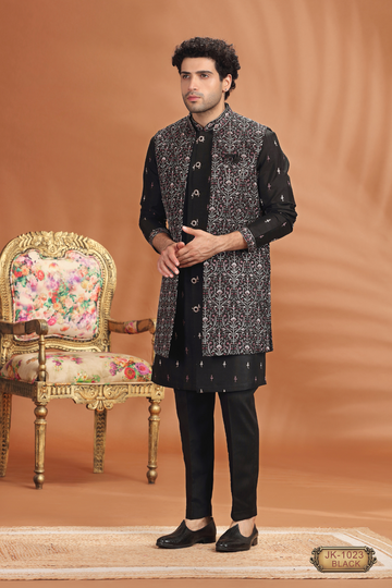 Black & Wine Open Jacket Indo-Western Kurta Sets – Perfect for Weddings & Celebrations