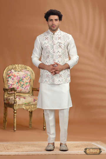 Cream Floral Coti Kurta Set – Modern Elegance for Weddings & Festive Nights 🌟🌿